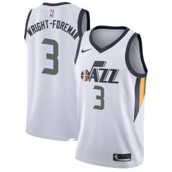 White Justin Wright-Foreman Jazz #3 Twill Basketball Jersey FREE SHIPPING