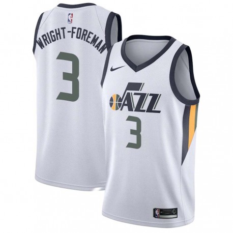 White Justin Wright-Foreman Jazz #3 Twill Basketball Jersey FREE SHIPPING