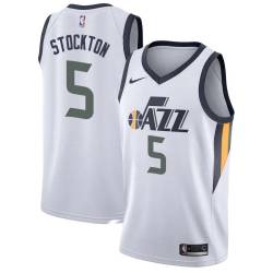 White David Stockton Jazz #5 Twill Basketball Jersey FREE SHIPPING