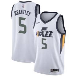 White Jarrell Brantley Jazz #5 Twill Basketball Jersey FREE SHIPPING