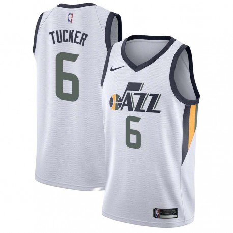 White Rayjon Tucker Jazz #6 Twill Basketball Jersey FREE SHIPPING