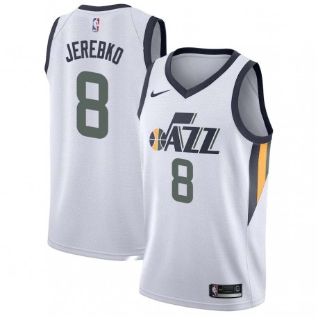 White Jonas Jerebko Jazz #8 Twill Basketball Jersey FREE SHIPPING