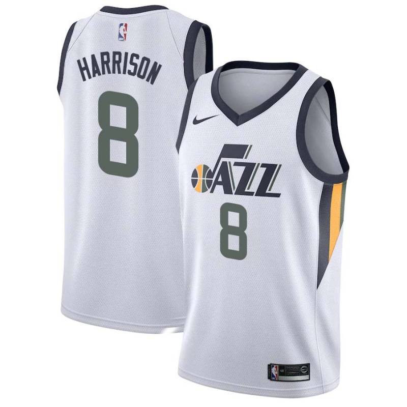 White Shaquille Harrison Jazz #8 Twill Basketball Jersey FREE SHIPPING