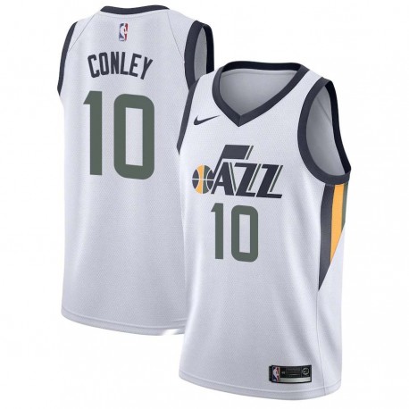 White Mike Conley Jazz #10 Twill Basketball Jersey FREE SHIPPING