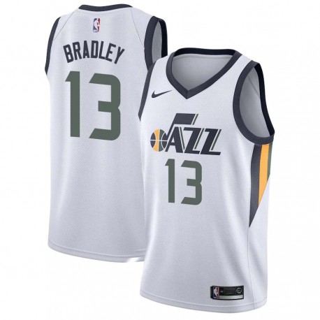 White Tony Bradley Jazz #13 Twill Basketball Jersey FREE SHIPPING