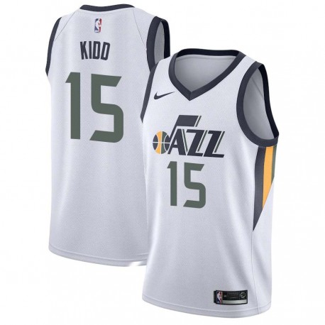 White Stanton Kidd Jazz #15 Twill Basketball Jersey FREE SHIPPING