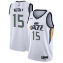 White Emmanuel Mudiay Jazz #15 Twill Basketball Jersey FREE SHIPPING