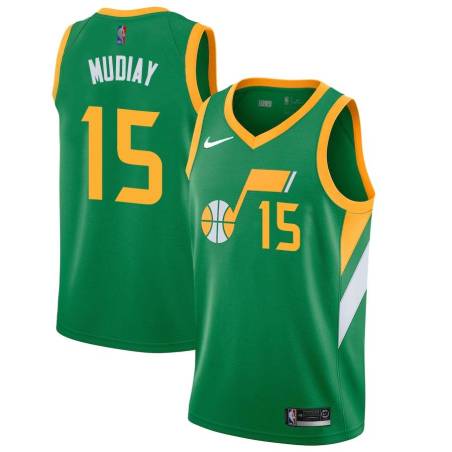 Green_Earned Emmanuel Mudiay Jazz #15 Twill Basketball Jersey FREE SHIPPING