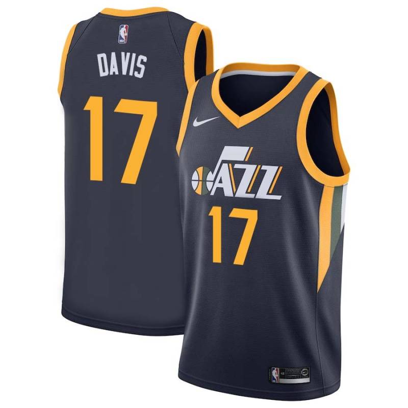 Navy Ed Davis Jazz #17 Twill Basketball Jersey FREE SHIPPING