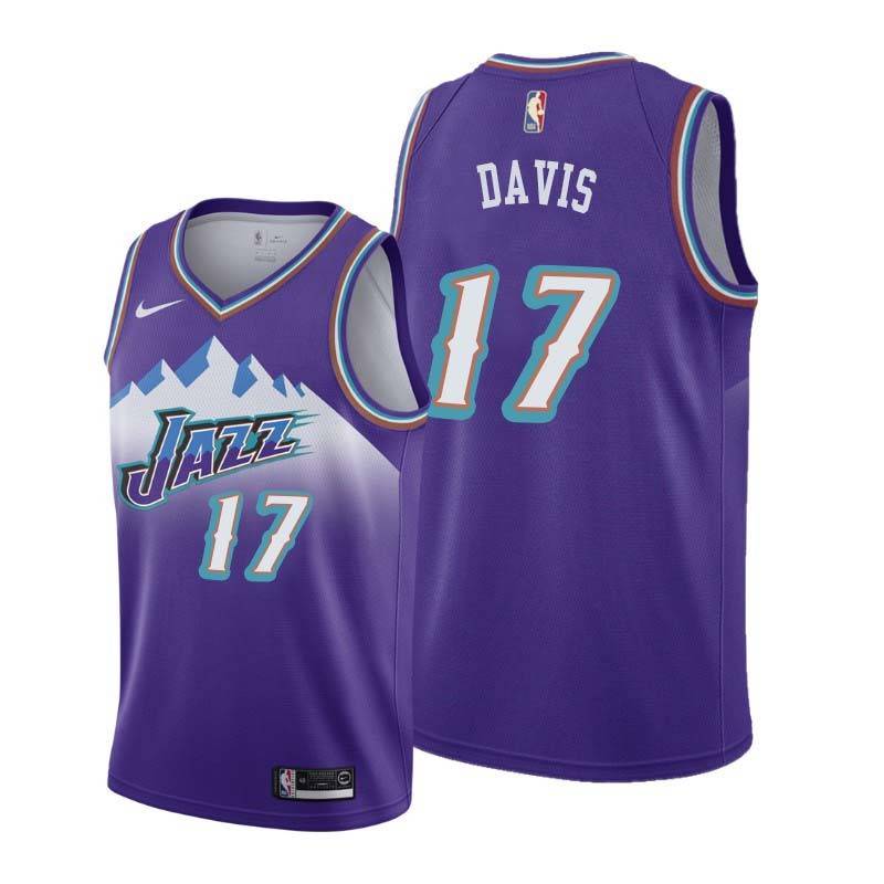 Throwback Ed Davis Jazz #17 Twill Basketball Jersey FREE SHIPPING