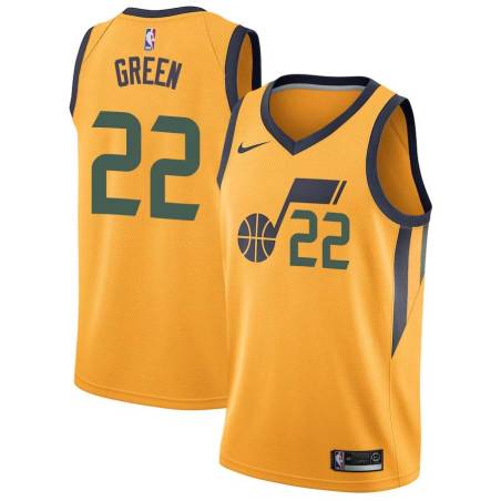 Glod Jeff Green Jazz #22 Twill Basketball Jersey FREE SHIPPING