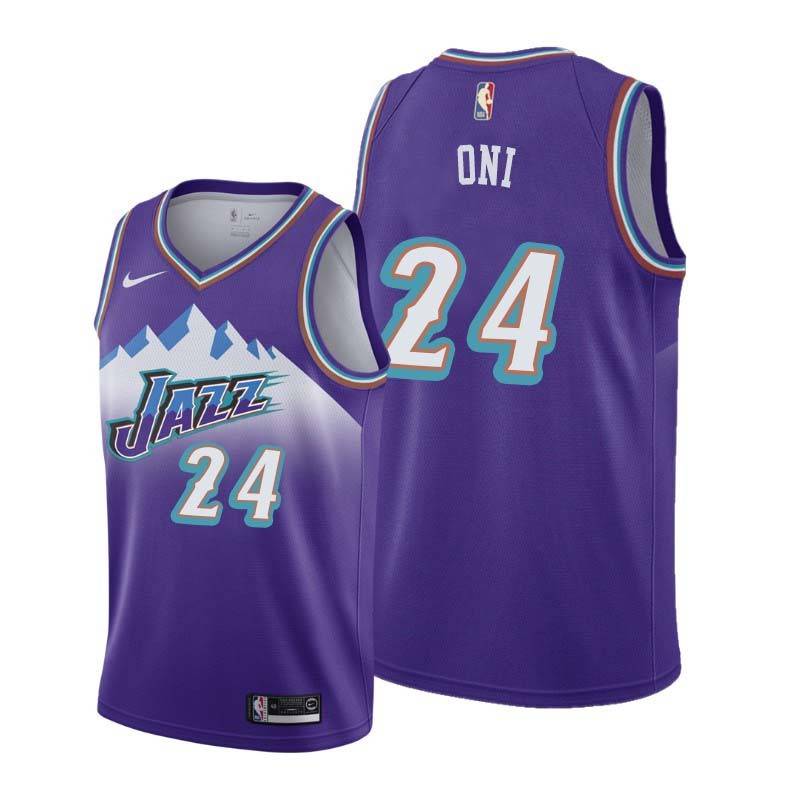 Throwback Miye Oni Jazz #24 Twill Basketball Jersey FREE SHIPPING