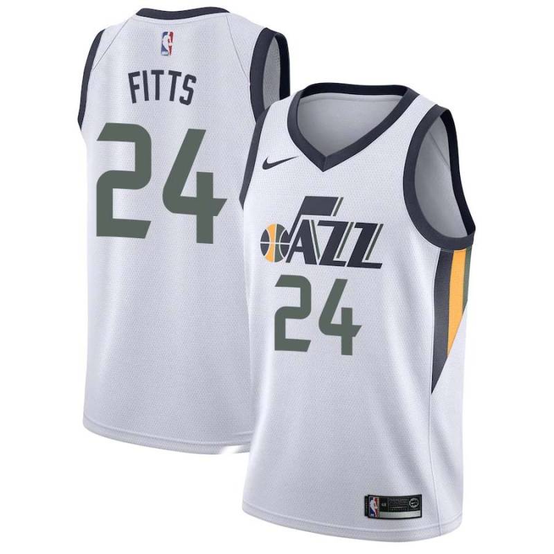 White Malik Fitts Jazz #24 Twill Basketball Jersey FREE SHIPPING
