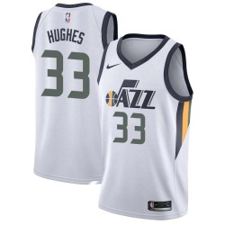 White Elijah Hughes Jazz #33 Twill Basketball Jersey FREE SHIPPING