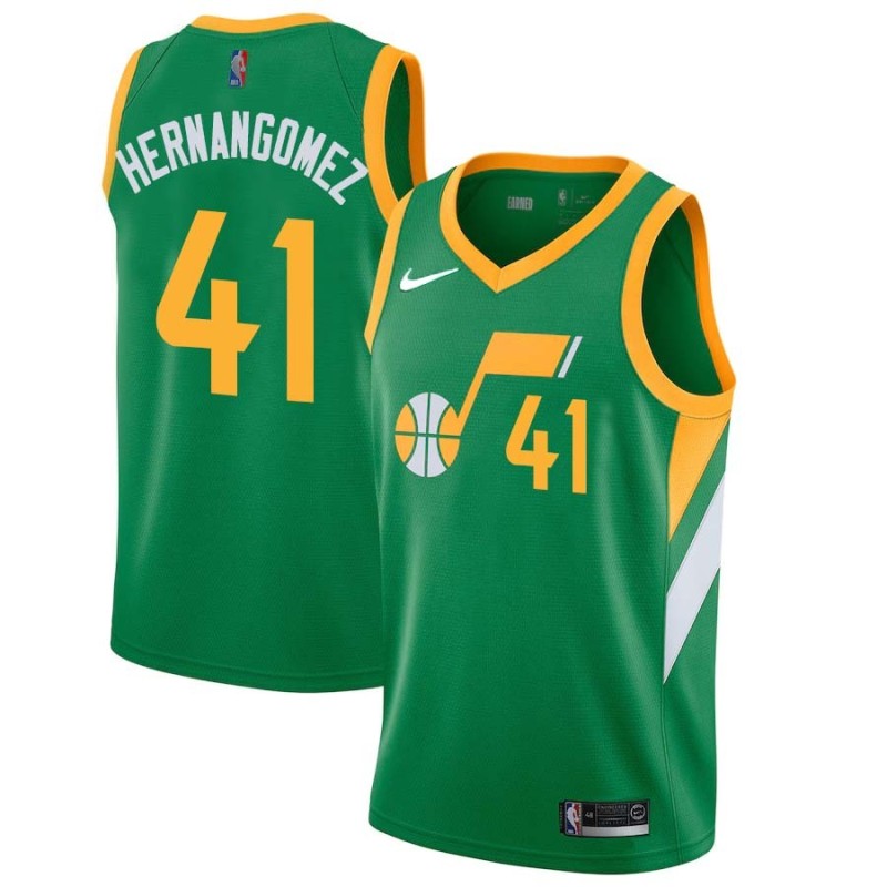 Green_Earned Juancho Hernangomez Jazz #41 Twill Basketball Jersey FREE SHIPPING