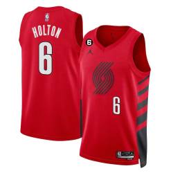 Red Mike Holton Twill Basketball Jersey -Trail Blazers #6 Holton Twill Jerseys, FREE SHIPPING