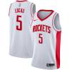 White John Lucas Twill Basketball Jersey -Rockets #5 Lucas Twill Jerseys, FREE SHIPPING