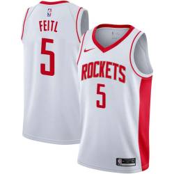 White Dave Feitl Twill Basketball Jersey -Rockets #5 Feitl Twill Jerseys, FREE SHIPPING