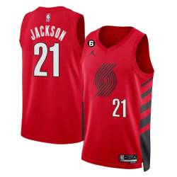 Red Jaren Jackson Twill Basketball Jersey -Trail Blazers #21 Jackson Twill Jerseys, FREE SHIPPING