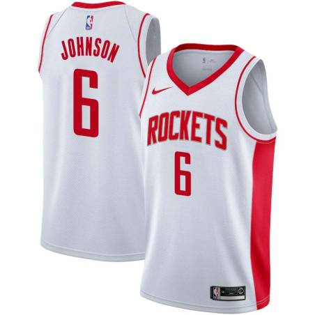 White George Johnson Twill Basketball Jersey -Rockets #6 Johnson Twill Jerseys, FREE SHIPPING