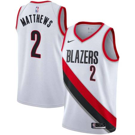 White Wesley Matthews Twill Basketball Jersey -Trail Blazers #2 Matthews Twill Jerseys, FREE SHIPPING