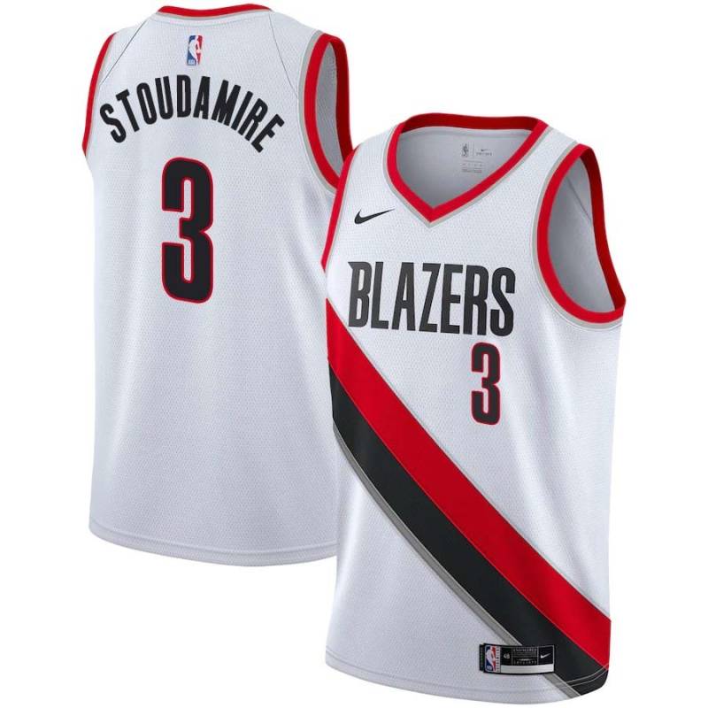 White Damon Stoudamire Twill Basketball Jersey -Trail Blazers #3 Stoudamire Twill Jerseys, FREE SHIPPING