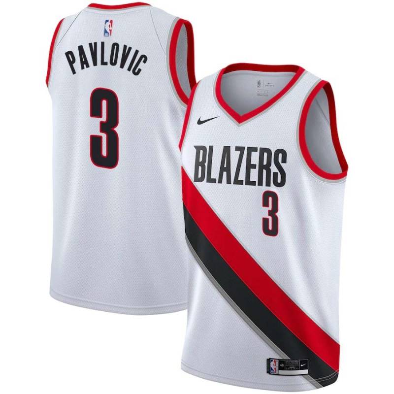 White Sasha Pavlovic Twill Basketball Jersey -Trail Blazers #3 Pavlovic Twill Jerseys, FREE SHIPPING