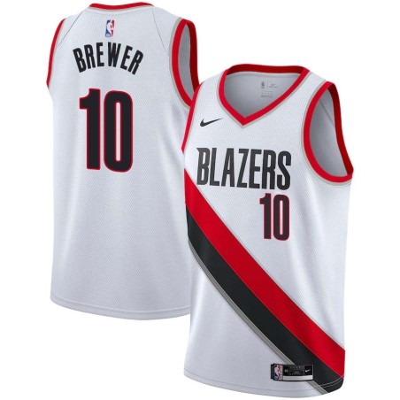 White Ron Brewer Twill Basketball Jersey -Trail Blazers #10 Brewer Twill Jerseys, FREE SHIPPING