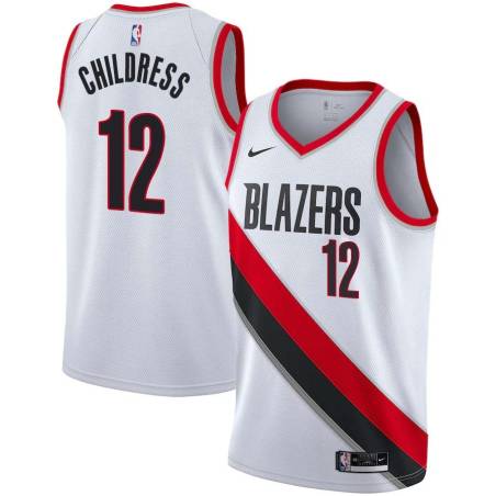 White Randolph Childress Twill Basketball Jersey -Trail Blazers #12 Childress Twill Jerseys, FREE SHIPPING