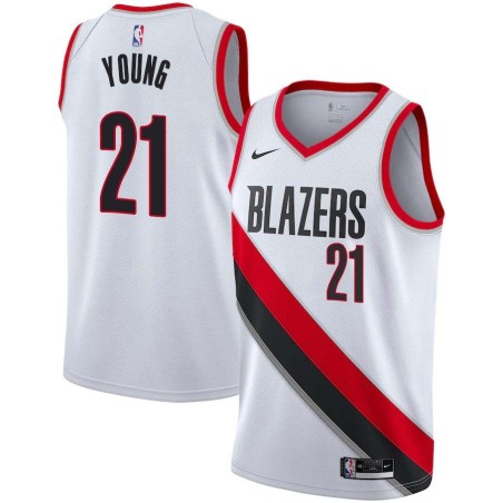 White Danny Young Twill Basketball Jersey -Trail Blazers #21 Young Twill Jerseys, FREE SHIPPING