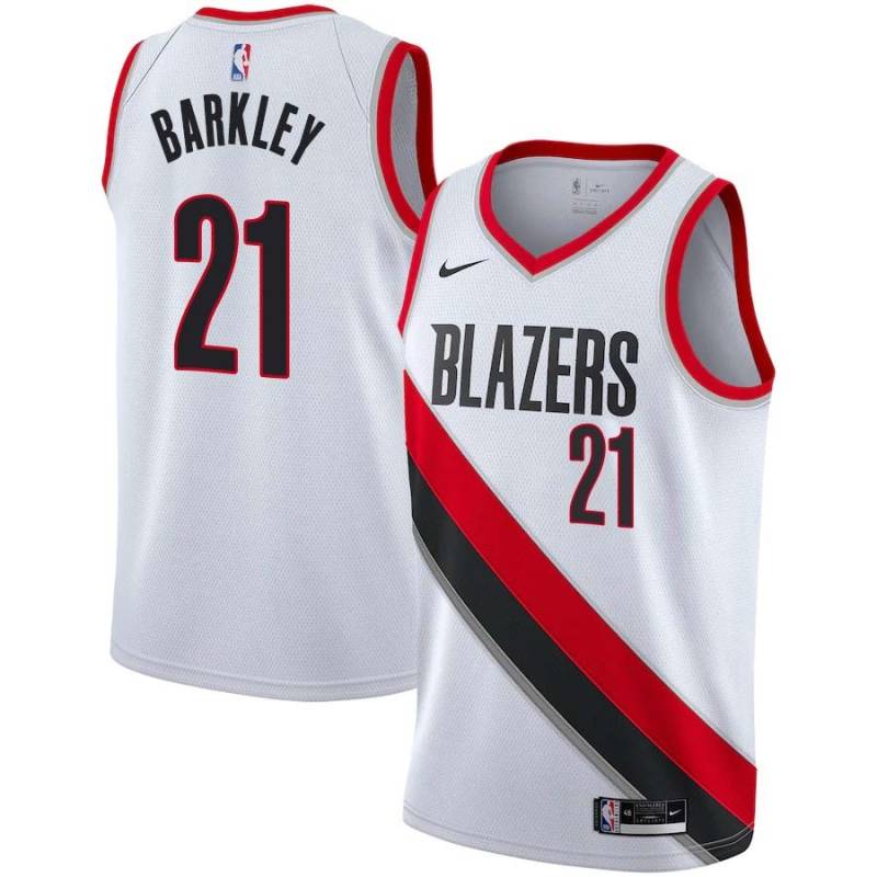 White Erick Barkley Twill Basketball Jersey -Trail Blazers #21 Barkley Twill Jerseys, FREE SHIPPING