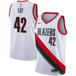 White Greg Lee Twill Basketball Jersey -Trail Blazers #42 Lee Twill Jerseys, FREE SHIPPING