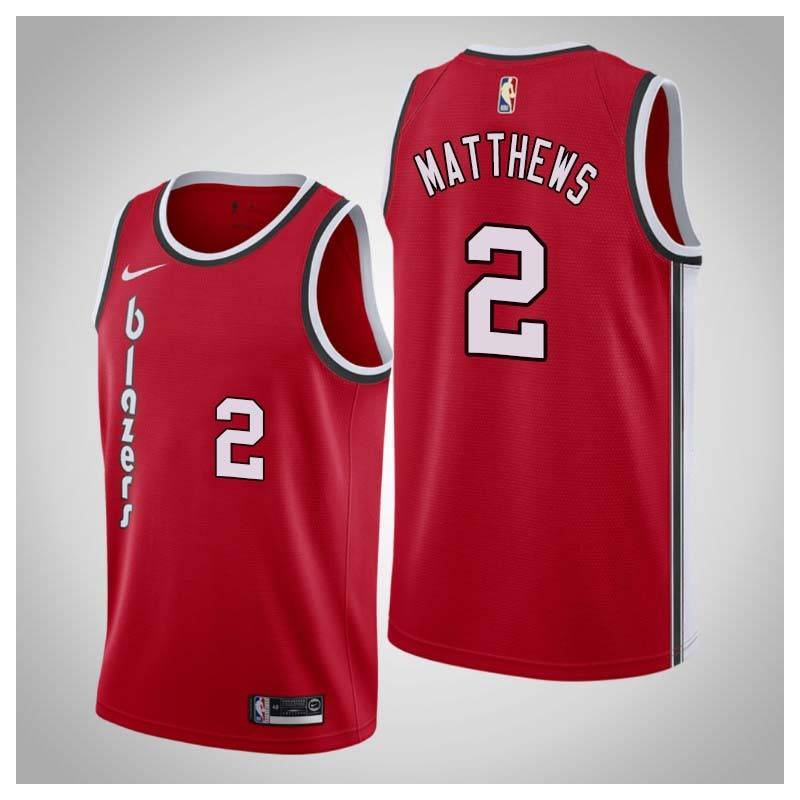 Red Classic Wesley Matthews Twill Basketball Jersey -Trail Blazers #2 Matthews Twill Jerseys, FREE SHIPPING