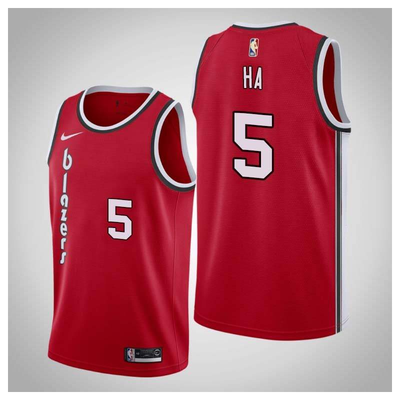 Red Classic Ha Seung-Jin Twill Basketball Jersey -Trail Blazers #5 ha Twill Jerseys, FREE SHIPPING