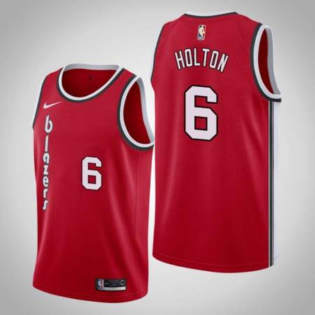 Red Classic Mike Holton Twill Basketball Jersey -Trail Blazers #6 Holton Twill Jerseys, FREE SHIPPING
