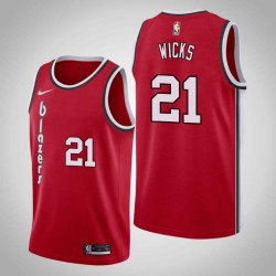 Red Classic Sidney Wicks Twill Basketball Jersey -Trail Blazers #21 Wicks Twill Jerseys, FREE SHIPPING