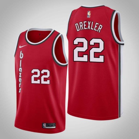 Red Classic Clyde Drexler Twill Basketball Jersey -Trail Blazers #22 Drexler Twill Jerseys, FREE SHIPPING