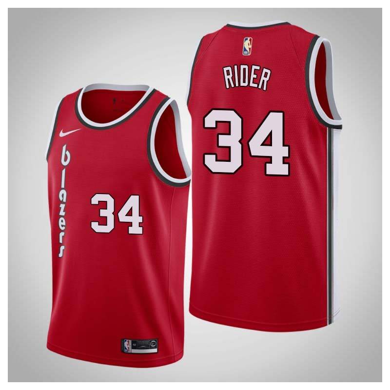 Red Classic Isaiah Rider Twill Basketball Jersey -Trail Blazers #34 Rider Twill Jerseys, FREE SHIPPING