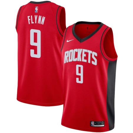 Red Jonny Flynn Twill Basketball Jersey -Rockets #9 Flynn Twill Jerseys, FREE SHIPPING