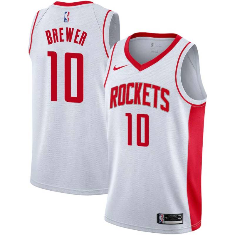 White Ronnie Brewer Twill Basketball Jersey -Rockets #10 Brewer Twill Jerseys, FREE SHIPPING