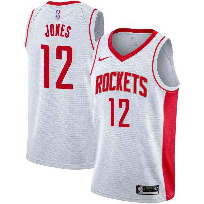 White Nick Jones Twill Basketball Jersey -Rockets #12 Jones Twill Jerseys, FREE SHIPPING