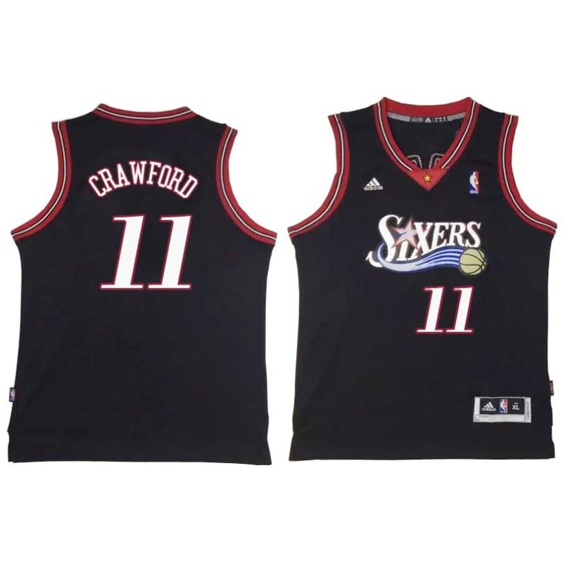 Black Throwback Freddie Crawford Twill Basketball Jersey -76ers #11 Crawford Twill Jerseys, FREE SHIPPING