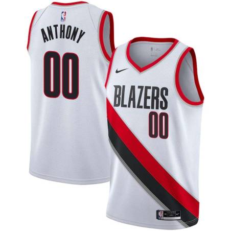 White Carmelo Anthony Trail Blazers #00 Twill Basketball Jersey FREE SHIPPING