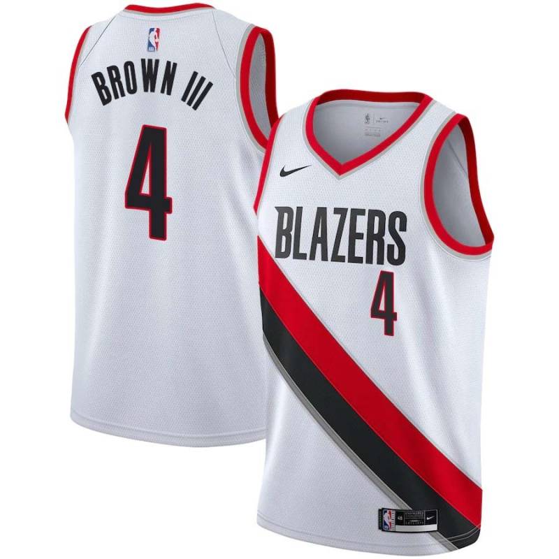 White Greg Brown III Trail Blazers #4 Twill Basketball Jersey FREE SHIPPING