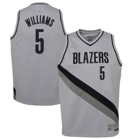 Gray_Earned Brandon Williams Trail Blazers #5 Twill Basketball Jersey FREE SHIPPING