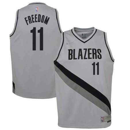 Gray_Earned Enes Freedom Trail Blazers #11 Twill Basketball Jersey FREE SHIPPING
