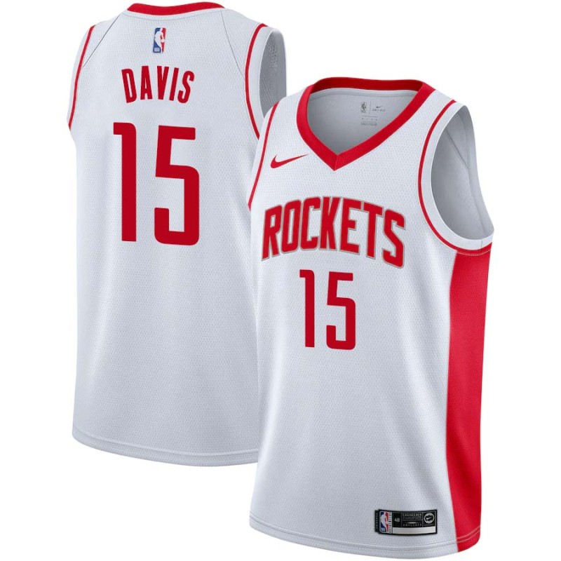 White Emanual Davis Twill Basketball Jersey -Rockets #15 Davis Twill Jerseys, FREE SHIPPING