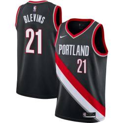 Black Keljin Blevins Trail Blazers #21 Twill Basketball Jersey FREE SHIPPING