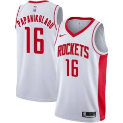 White Kostas Papanikolaou Twill Basketball Jersey -Rockets #16 Papanikolaou Twill Jerseys, FREE SHIPPING