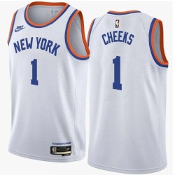 White Classic Maurice Cheeks Twill Basketball Jersey -Knicks #1 Cheeks Twill Jerseys, FREE SHIPPING